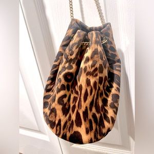 Express cheetah print gold chain drawstring bag/purse.